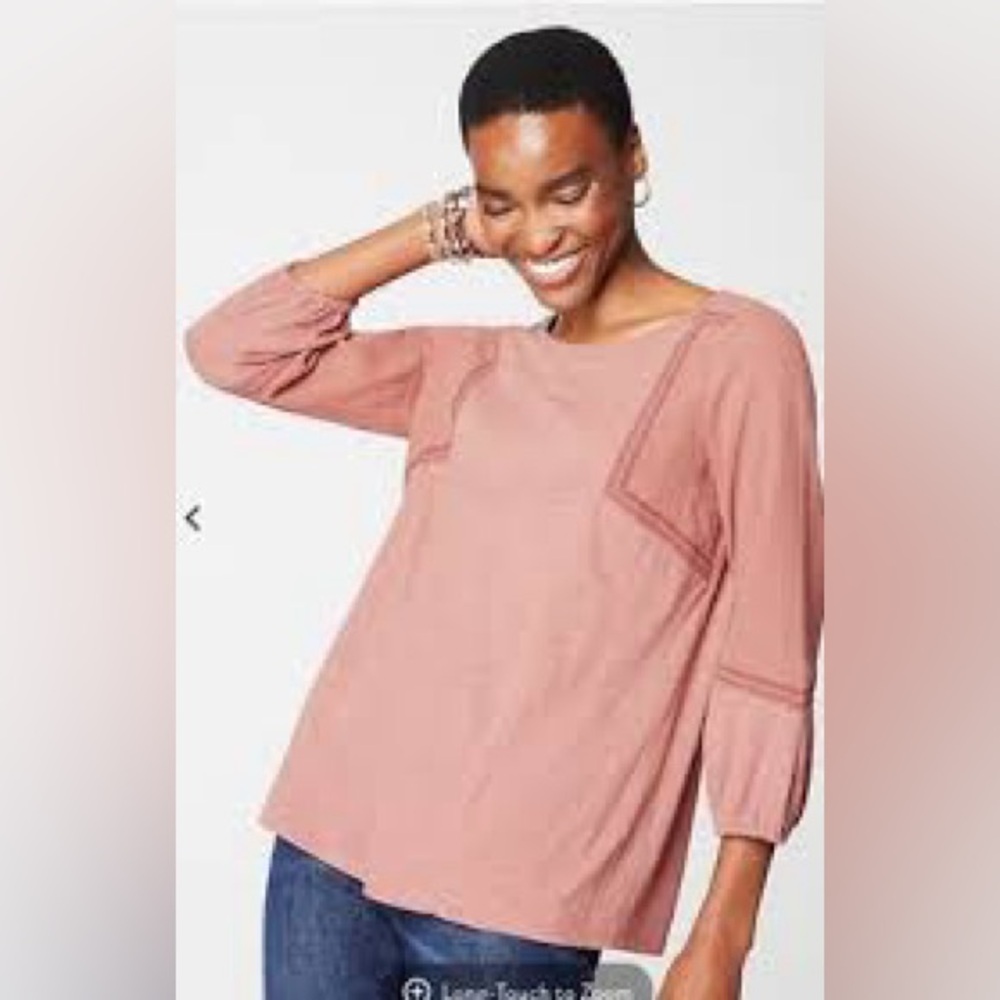 Pure Jill Elements J. Jill Mixed Media Embroidered Top - Picture 1 of 6